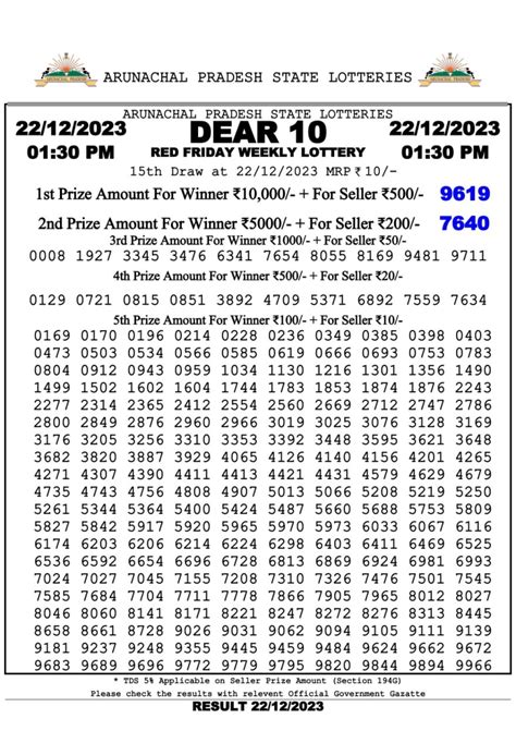 dear 10 red friday weekly lottery|Dear 10 Red Friday Weekly lottery Result, 1:30 pm, 19.04.2024.